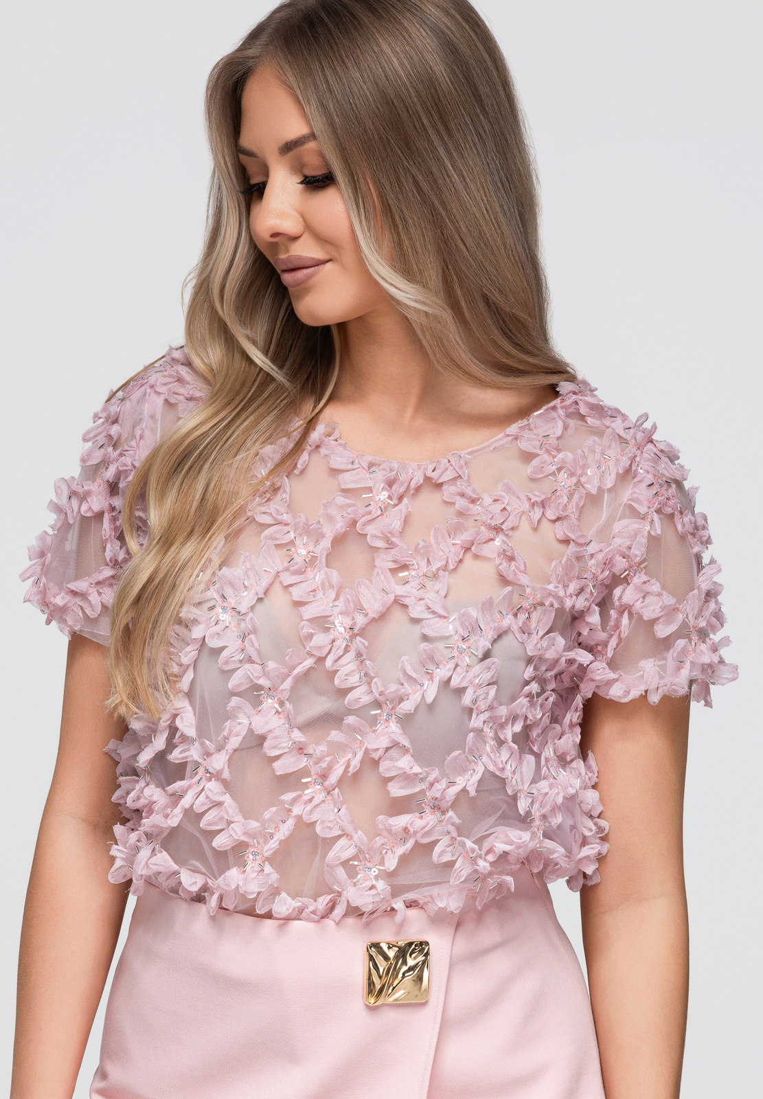Naiste lühike pluus 3D lilleaplikatsioonidega Ombre Clothing - Image 1