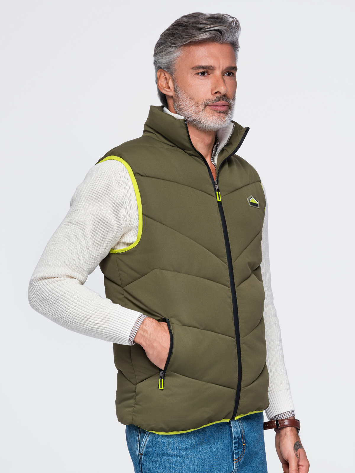 Meeste tepitud vest püstkrae ja tõmblukuga taskutega Ombre Clothing - Image 7