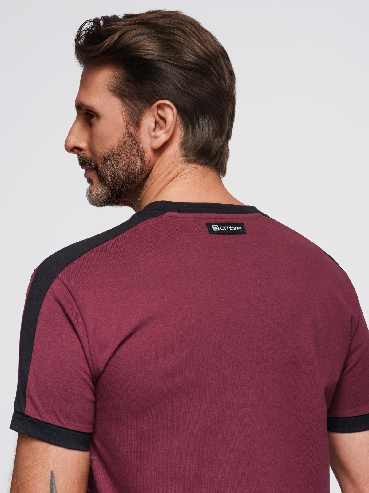 meeste puuvillane kontrastsete vahetükkidega t-särk - maroon v2 s1632 - Image 5