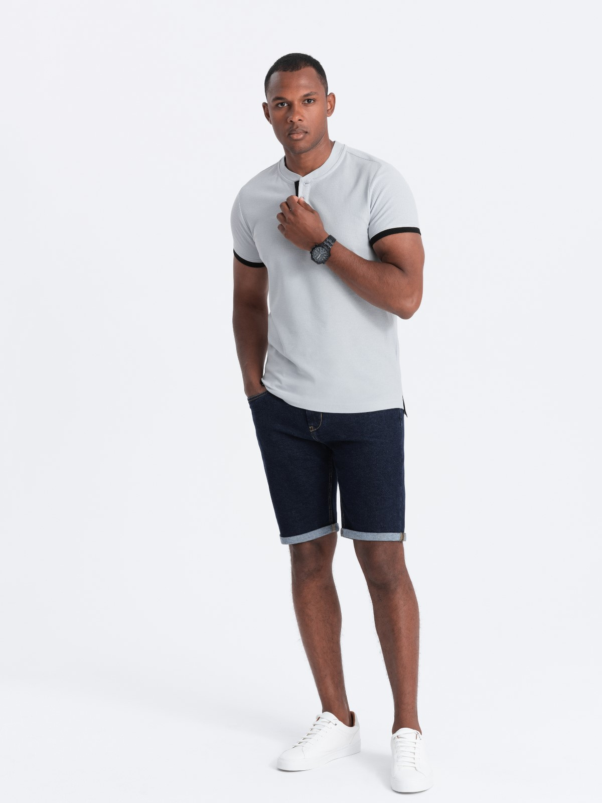 Meeste püstkrae ja nööpidega polosärk Ombre Clothing - Image 130