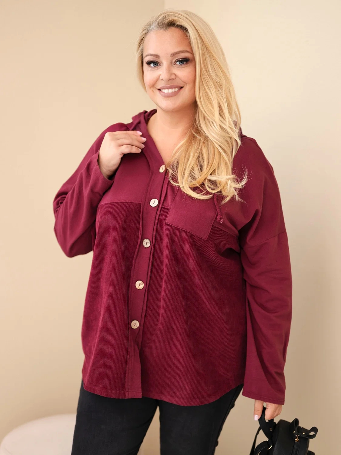 Plus Size naiste puuvillane nööpidega kapuutsiga pusa - Image 58