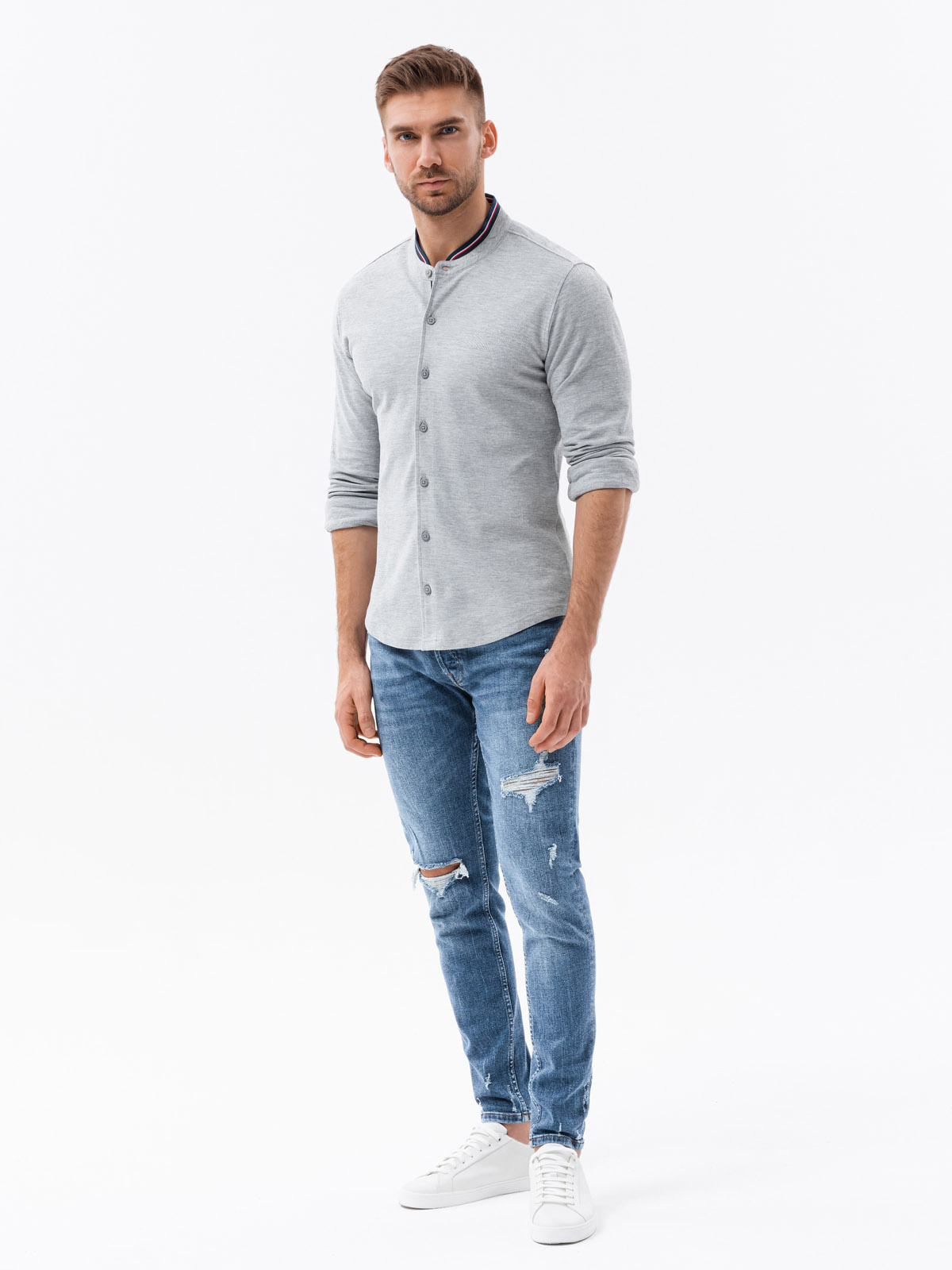 Meeste pikkade varrukatega särk püstkraega Ombre Clothing - Image 2