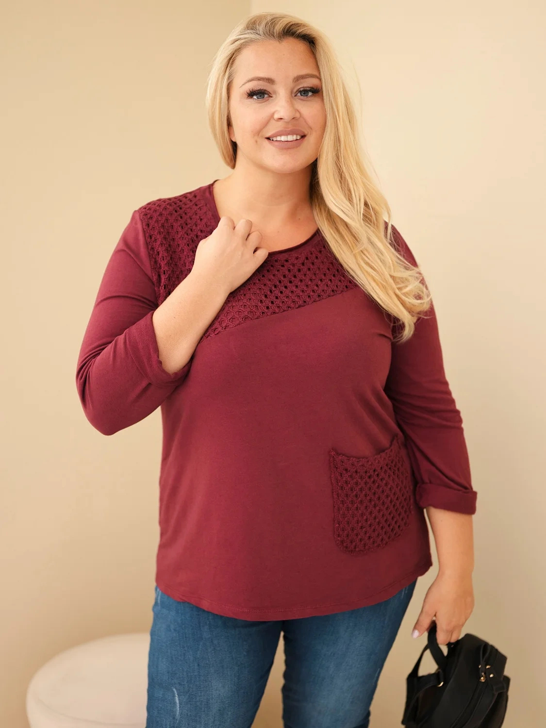 Naiste plus-size puuvillane pikkade varrukatega pusa pitsdetailiga - Image 36