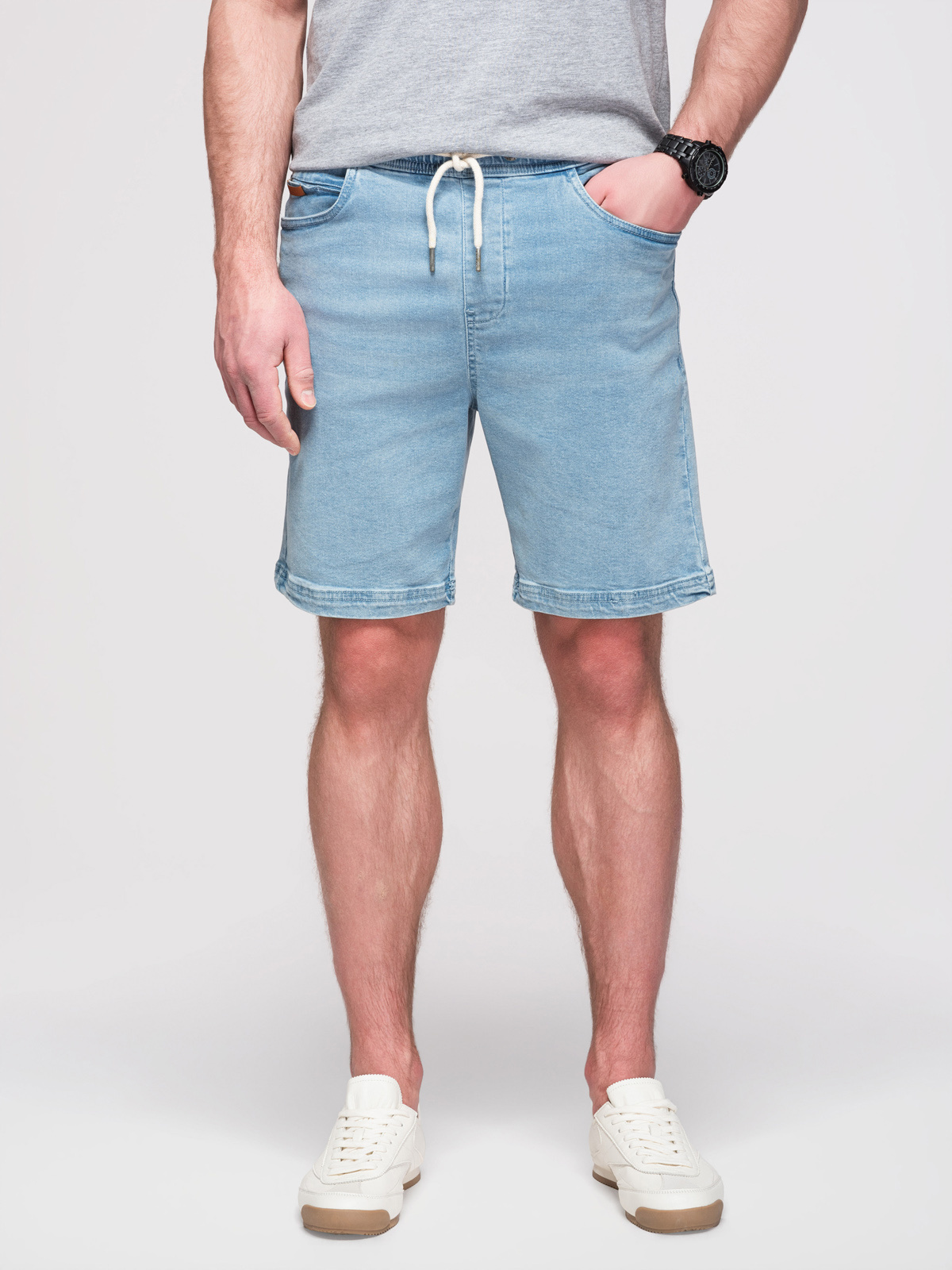 Ombre Clothing meeste teksalühikesed püksid nööriga vöökohaga - Image 1