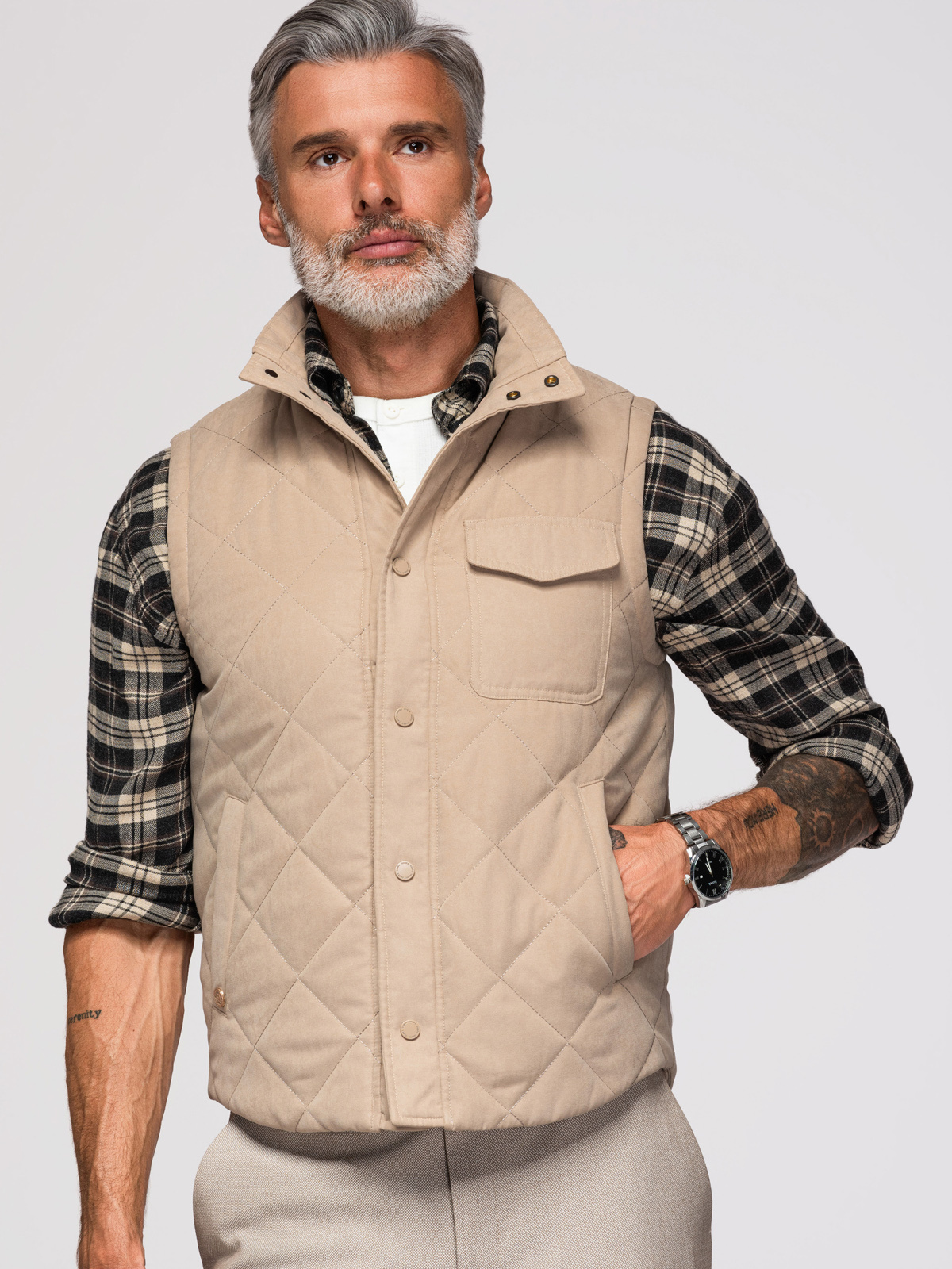 Meeste tepitud vest püstkrae ja tõmblukuga taskutega Ombre Clothing - Image 33