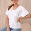 Naiste lühikeste käistega puuvillane pluus lipsudetailiga Kesi - Thumbnail Image 4