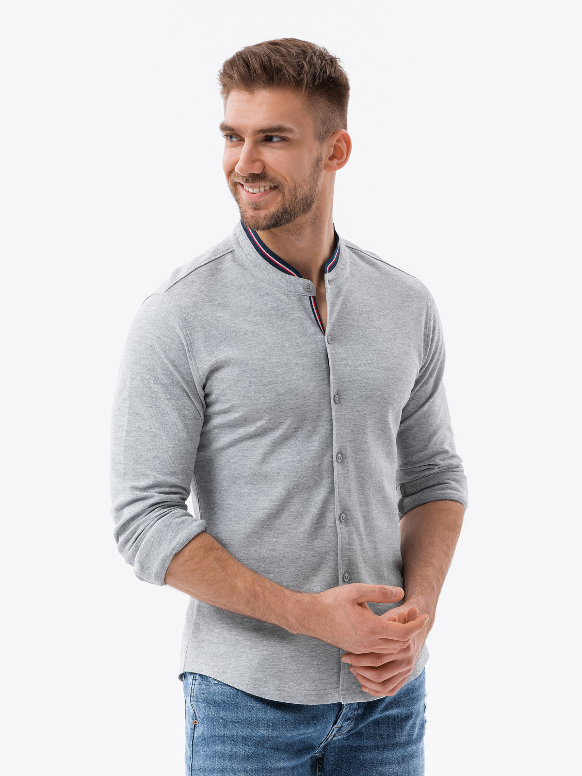 Meeste pikkade varrukatega särk püstkraega Ombre Clothing - Image 3