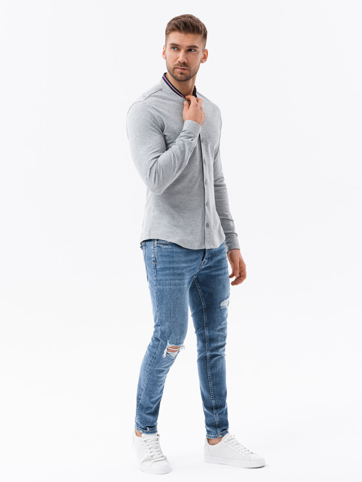 Meeste pikkade varrukatega särk püstkraega Ombre Clothing - Image 6