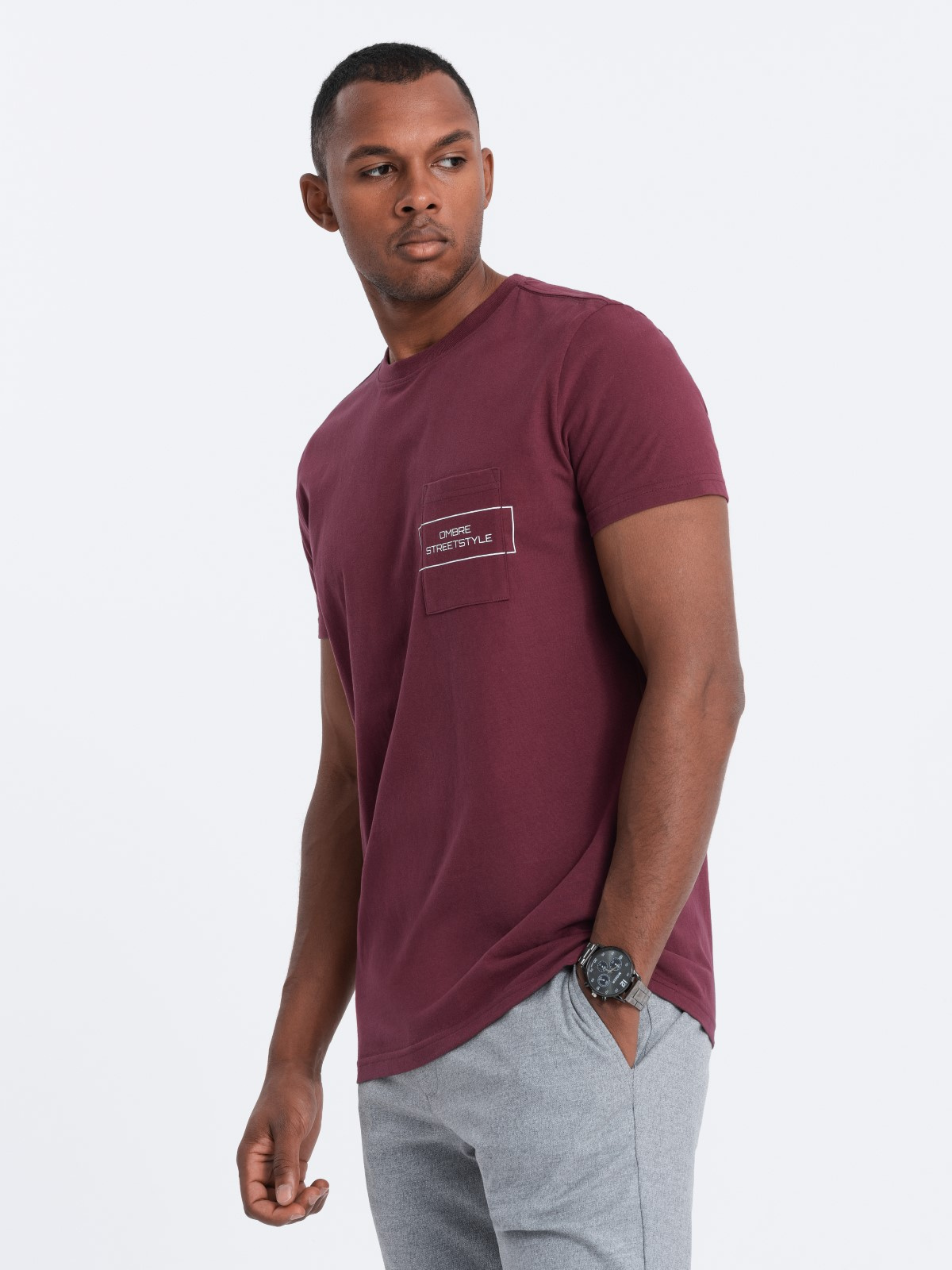 meeste puuvillane taskutrükiga t-särk - maroon v3 s1742 - Image 1