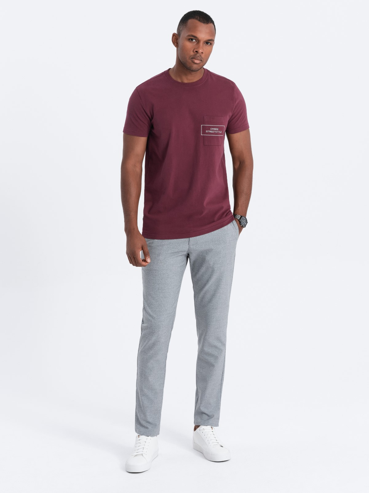 meeste puuvillane taskutrükiga t-särk - maroon v3 s1742 - Image 2