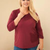 Naiste plus-size puuvillane pikkade varrukatega pusa pitsdetailiga - Thumbnail Image 13