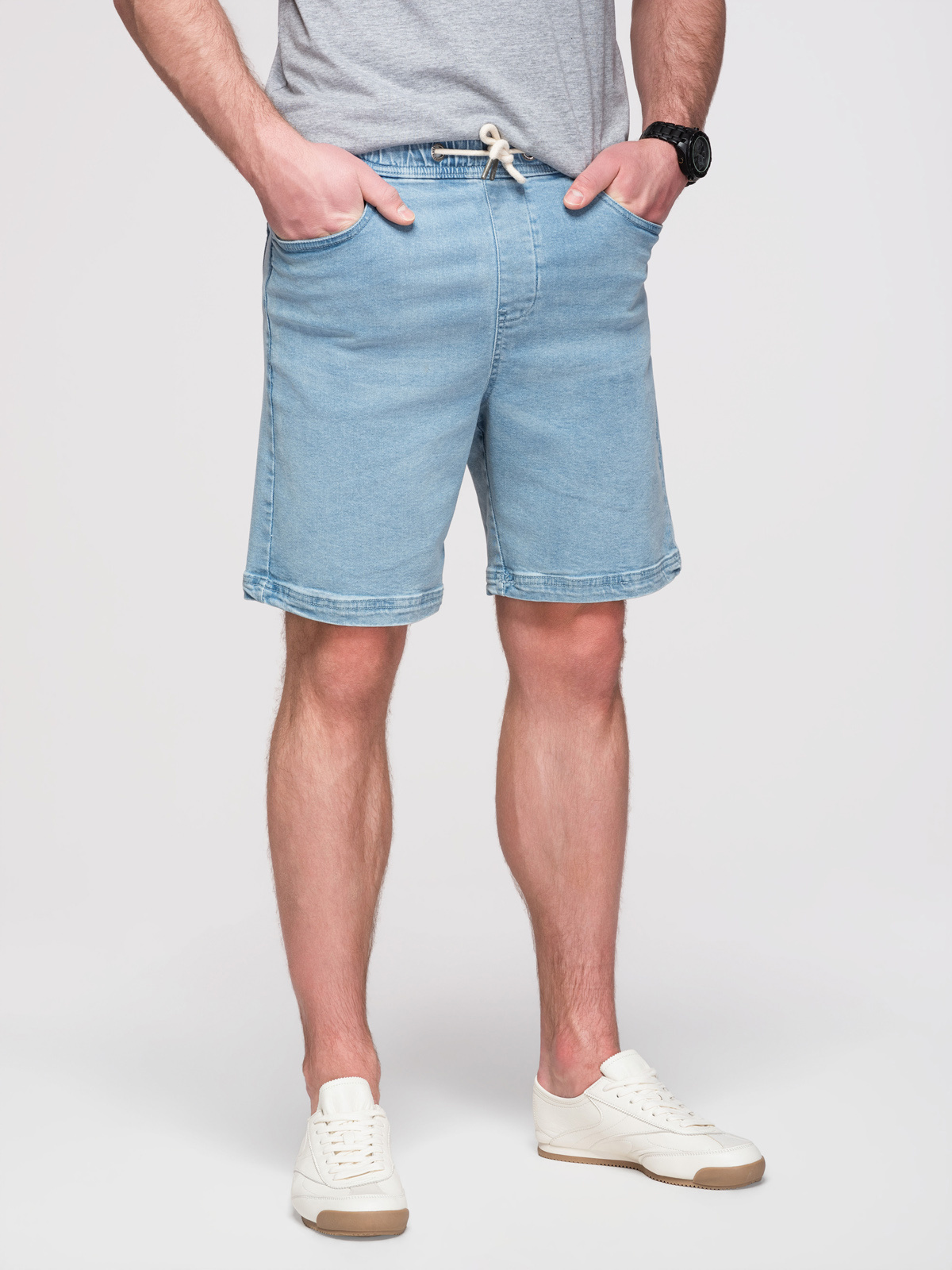 Ombre Clothing meeste teksalühikesed püksid nööriga vöökohaga - Image 6