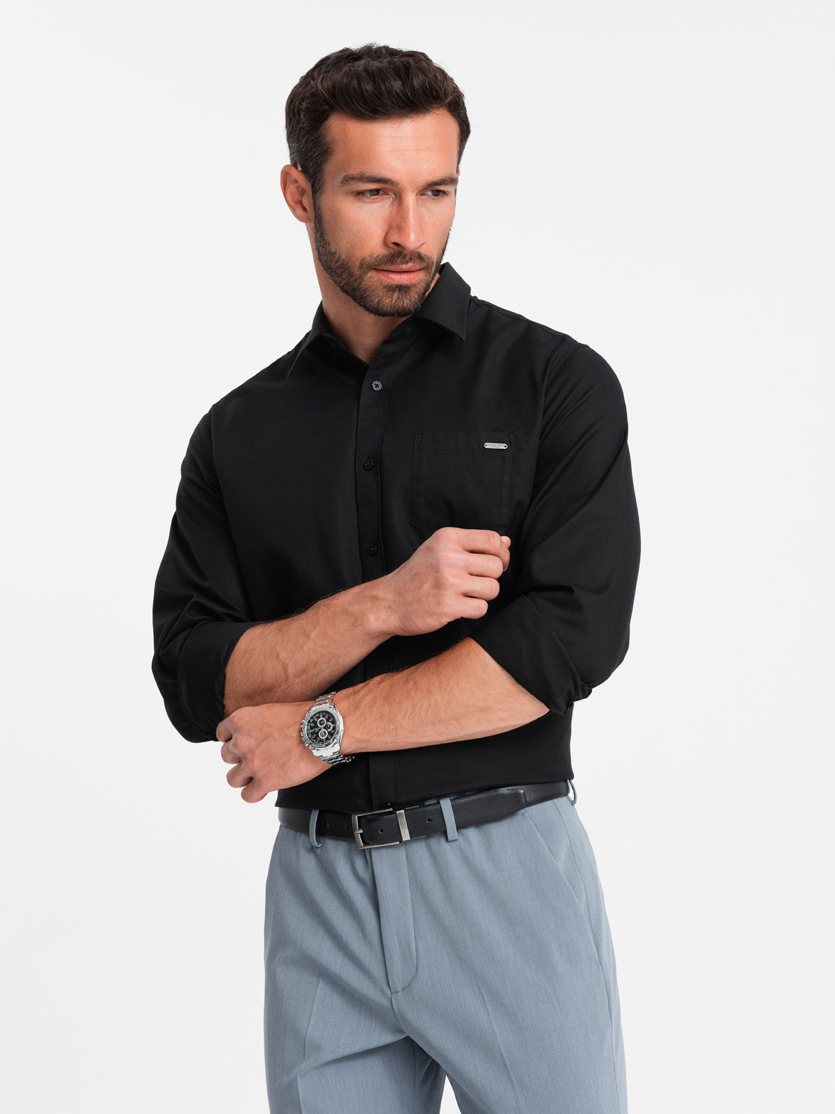 Meeste puuvillane triiksärk taskuga regular fit Ombre Clothing - Image 17