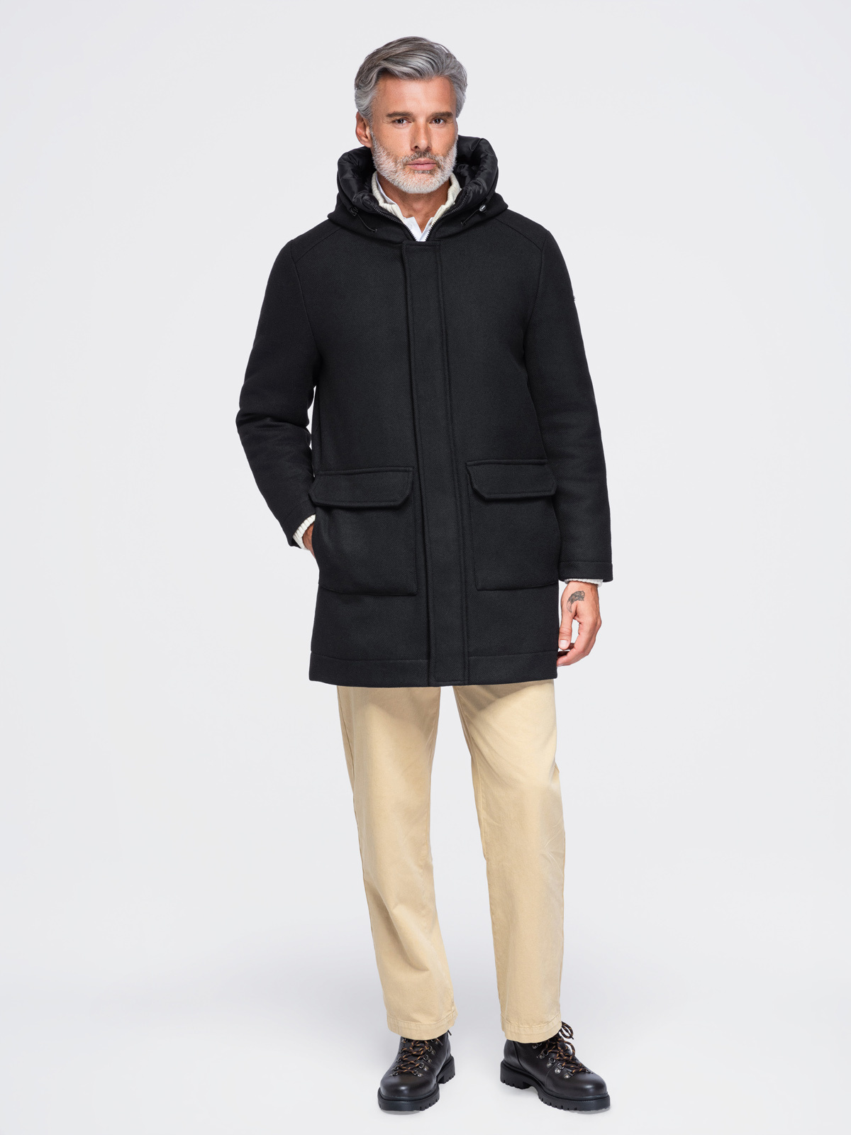 Meeste kapuutsiga villasegust mantel Ombre Clothing - Image 2