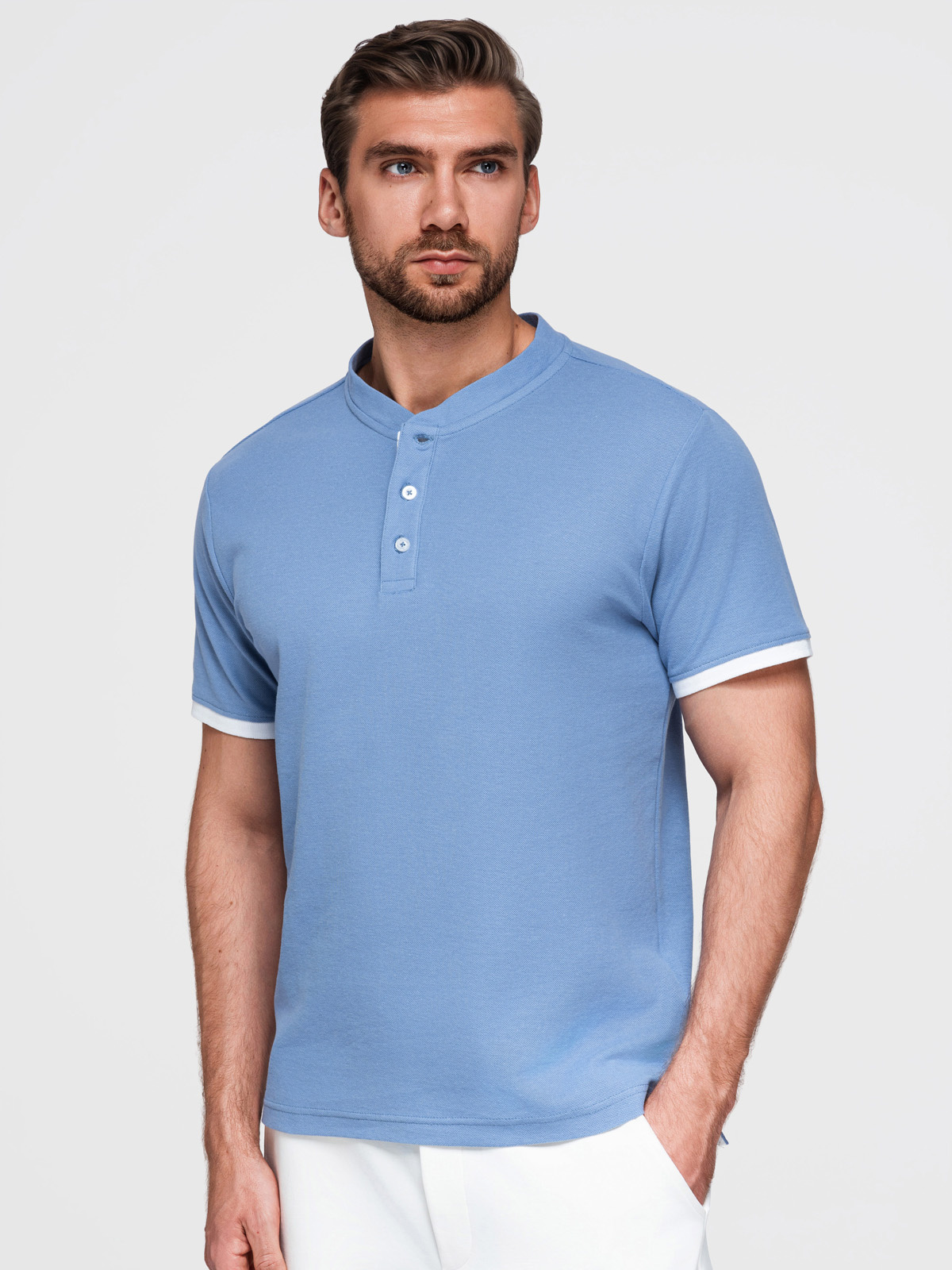 Meeste püstkrae ja nööpidega polosärk Ombre Clothing - Image 152