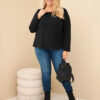 Naiste plus-size puuvillane pikkade varrukatega pusa pitsdetailiga - Thumbnail Image 3