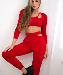 Naiste kaheosaline komplekt crop-top pluusi ja pükstega Kesi