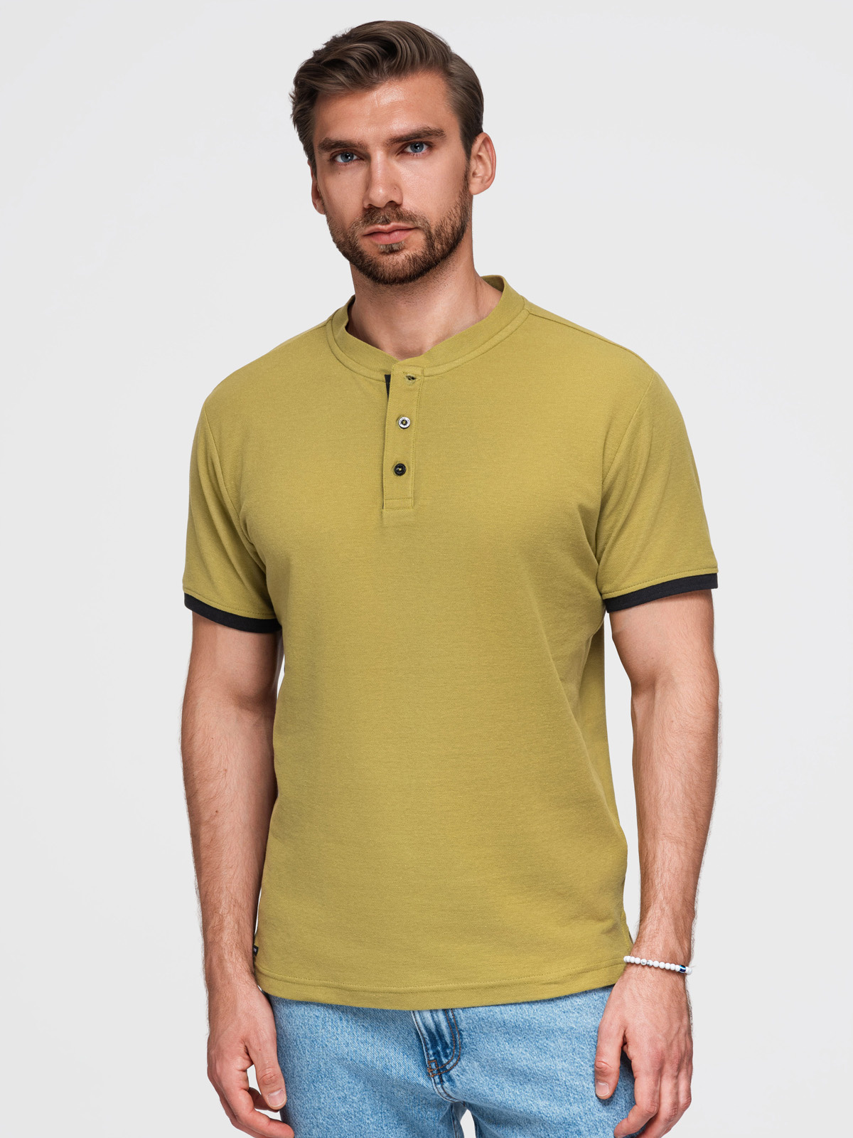 Meeste püstkrae ja nööpidega polosärk Ombre Clothing - Image 136