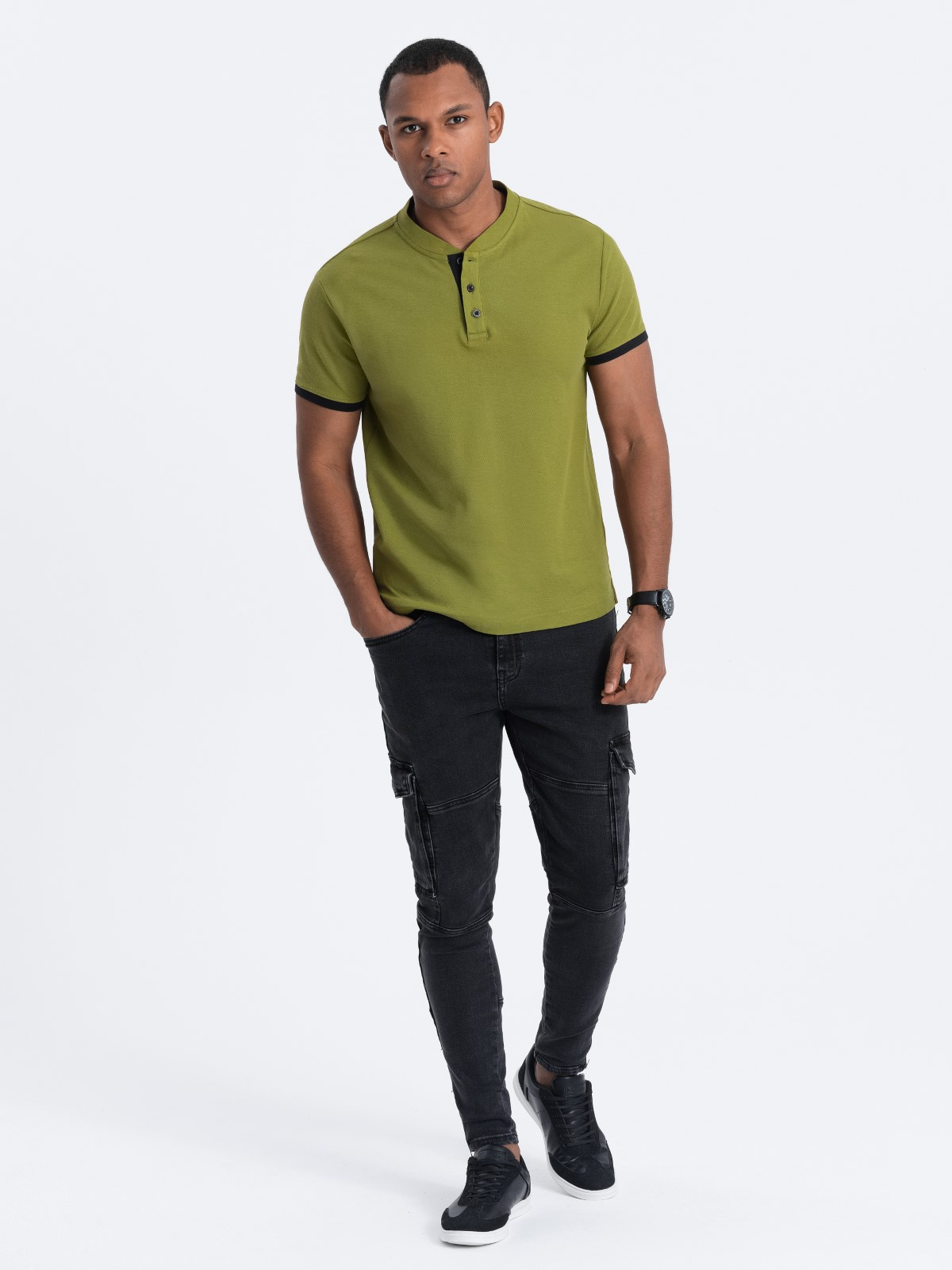 Meeste püstkrae ja nööpidega polosärk Ombre Clothing - Image 101
