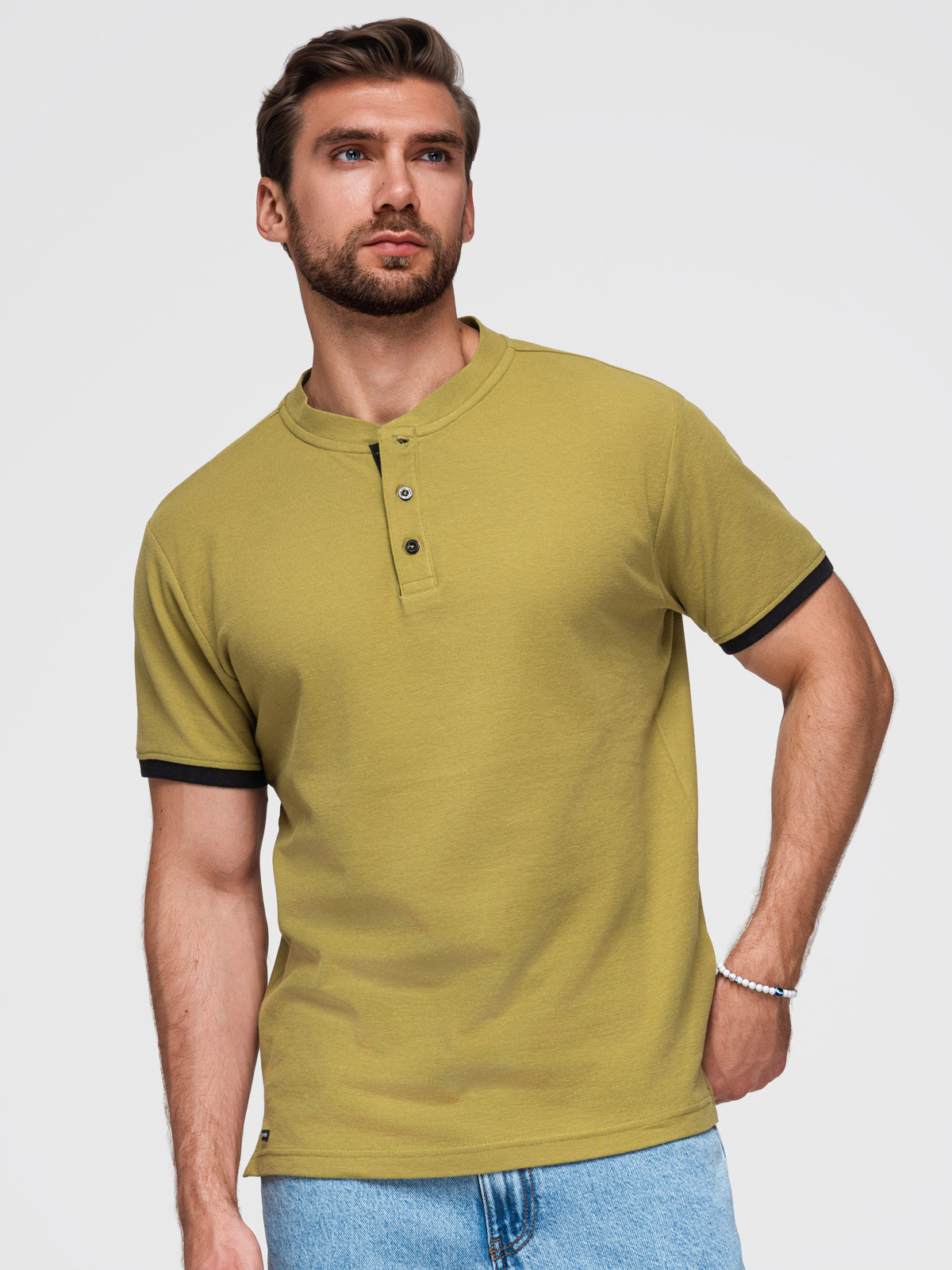 Meeste püstkrae ja nööpidega polosärk Ombre Clothing - Image 58