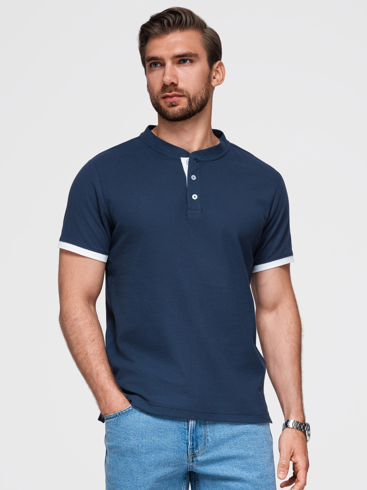 Meeste püstkrae ja nööpidega polosärk Ombre Clothing - Image 23