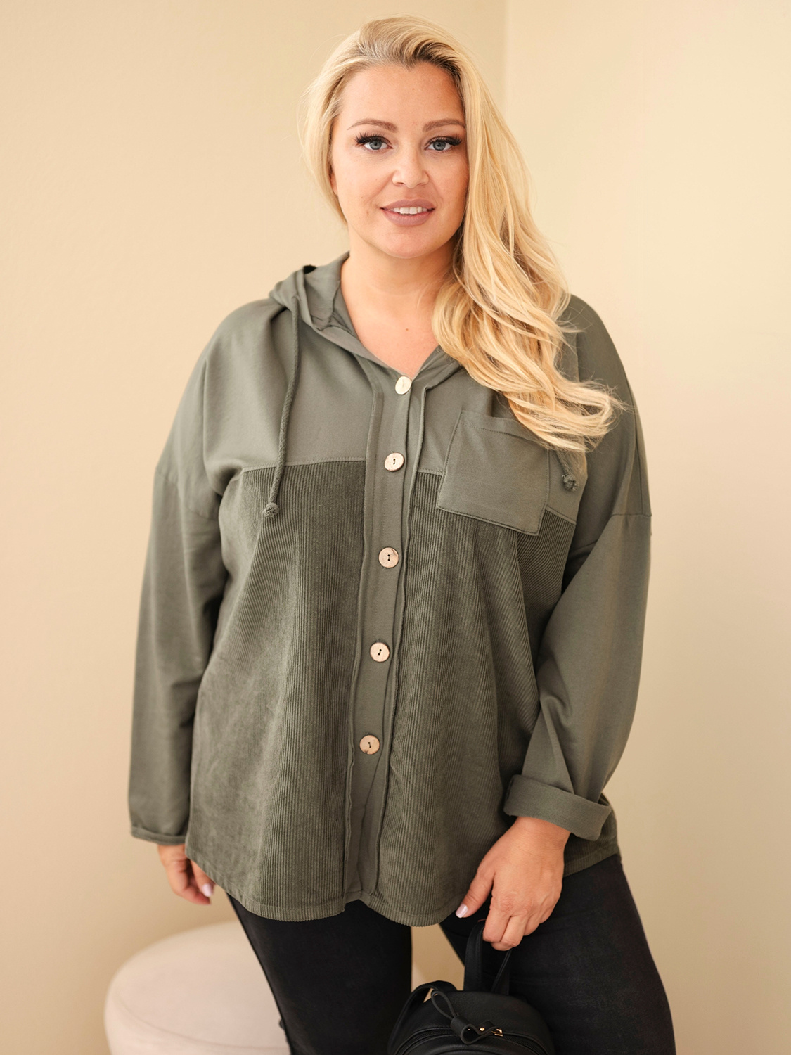 Plus Size naiste puuvillane nööpidega kapuutsiga pusa - Image 63