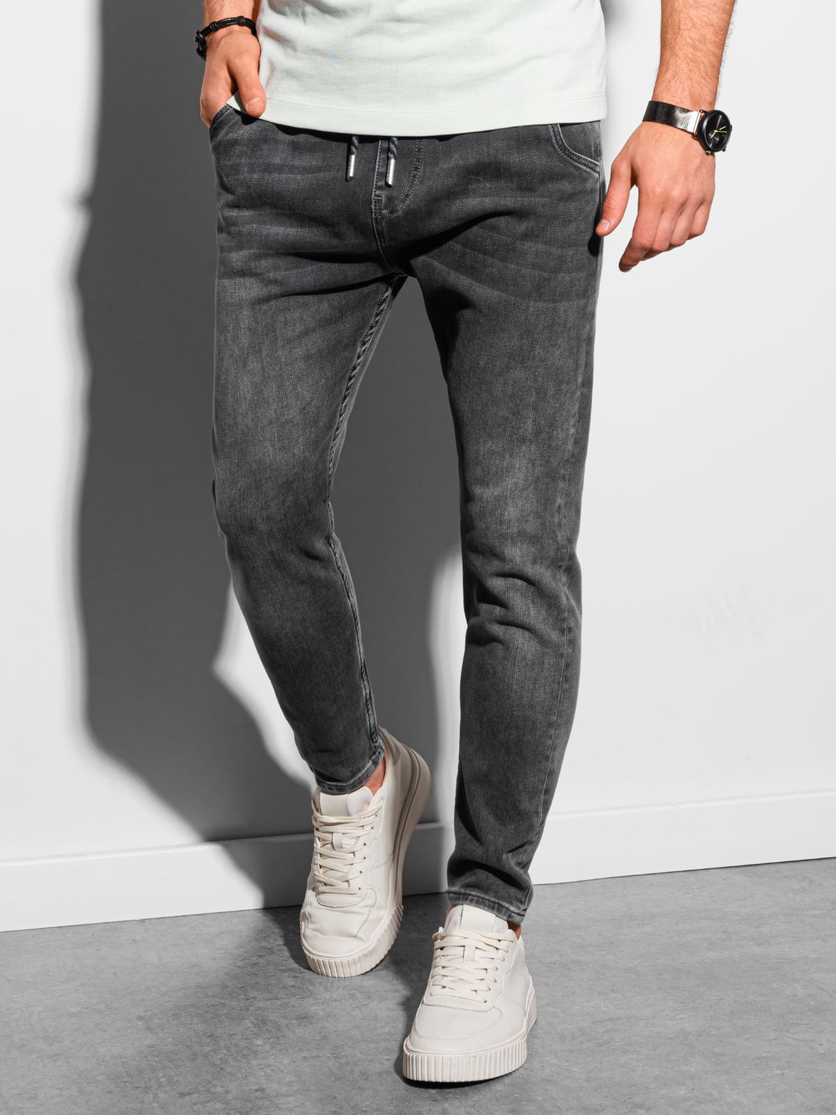 Ombre Clothing meeste nöörvööga teksapüksid - Image 3