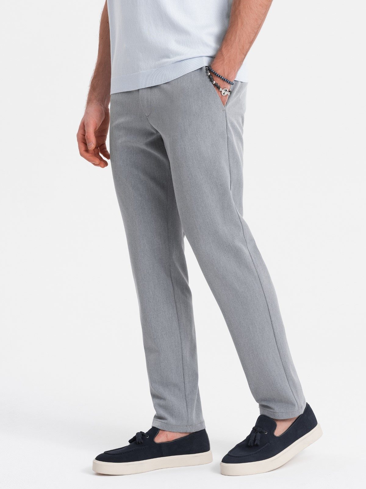 elegantsed klassikalise lõikega meeste chino püksid - helehall v1 om-pacp-0191 - Image 1