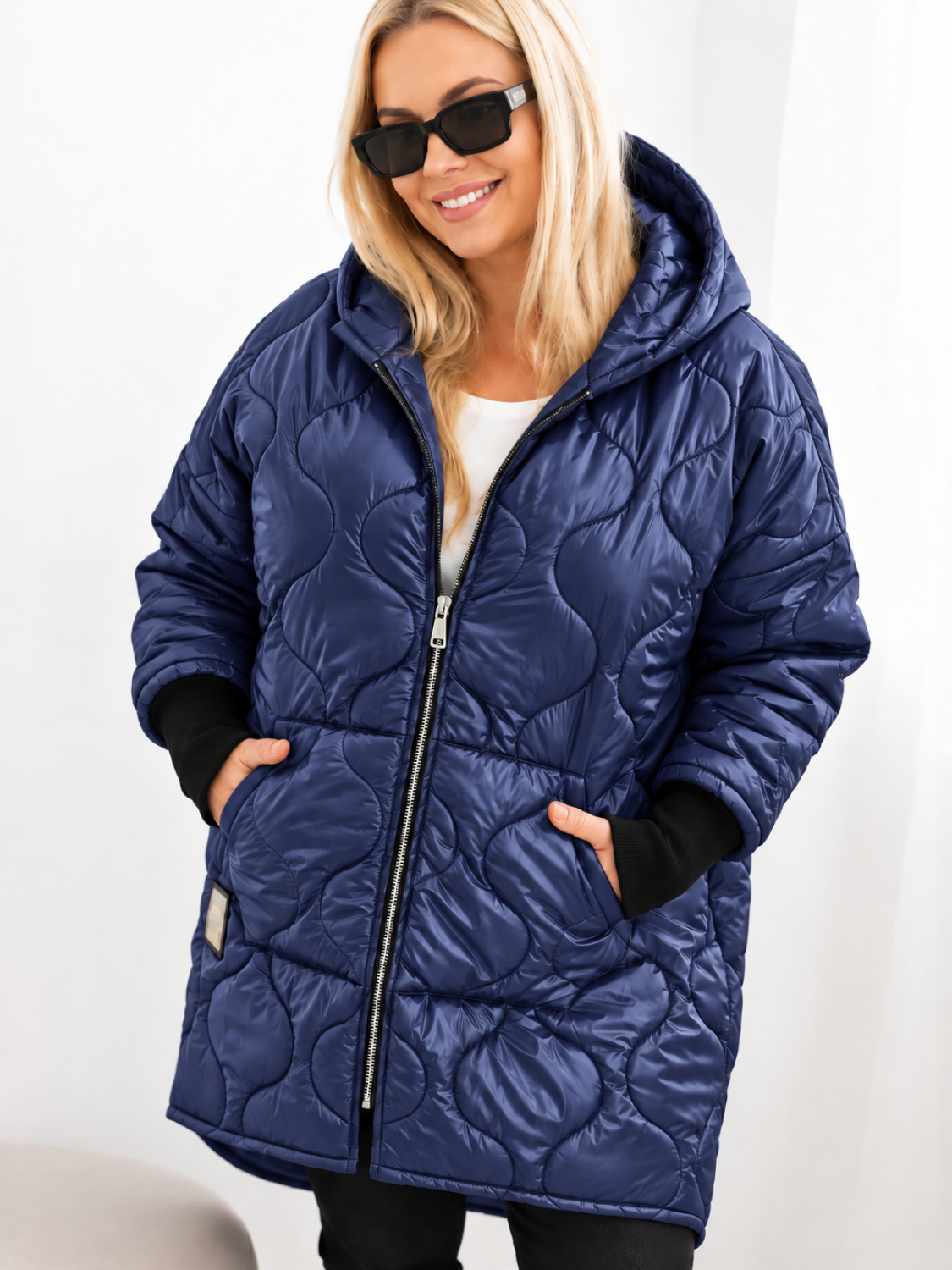 Kesi kapuutsiga tepitud naiste talvejope Plus Size - Image 3