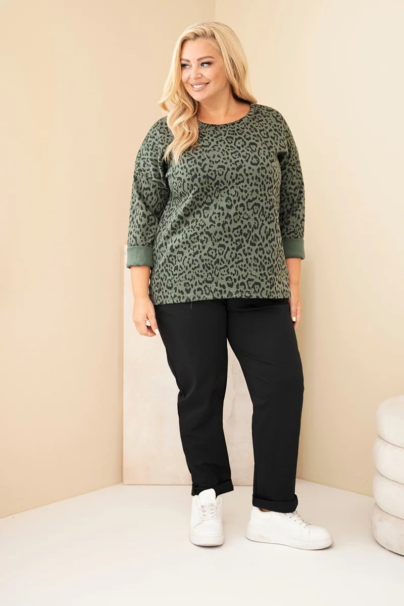 Naiste leopardimustriga pikendatud seljaosaga pluus Plus Size - Image 2