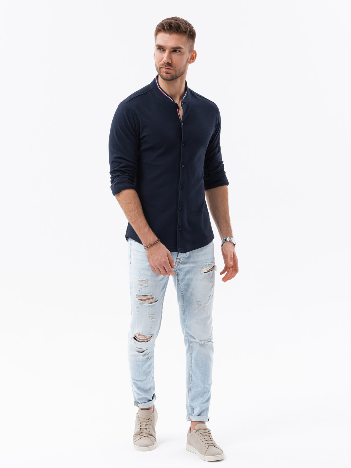 Meeste pikkade varrukatega särk püstkraega Ombre Clothing - Image 18