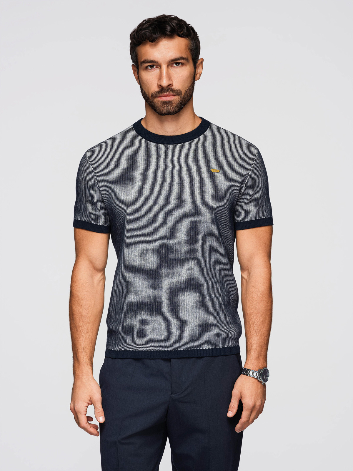 Meeste struktuurne kootud puuvillane T-särk Ombre Clothing - Image 12