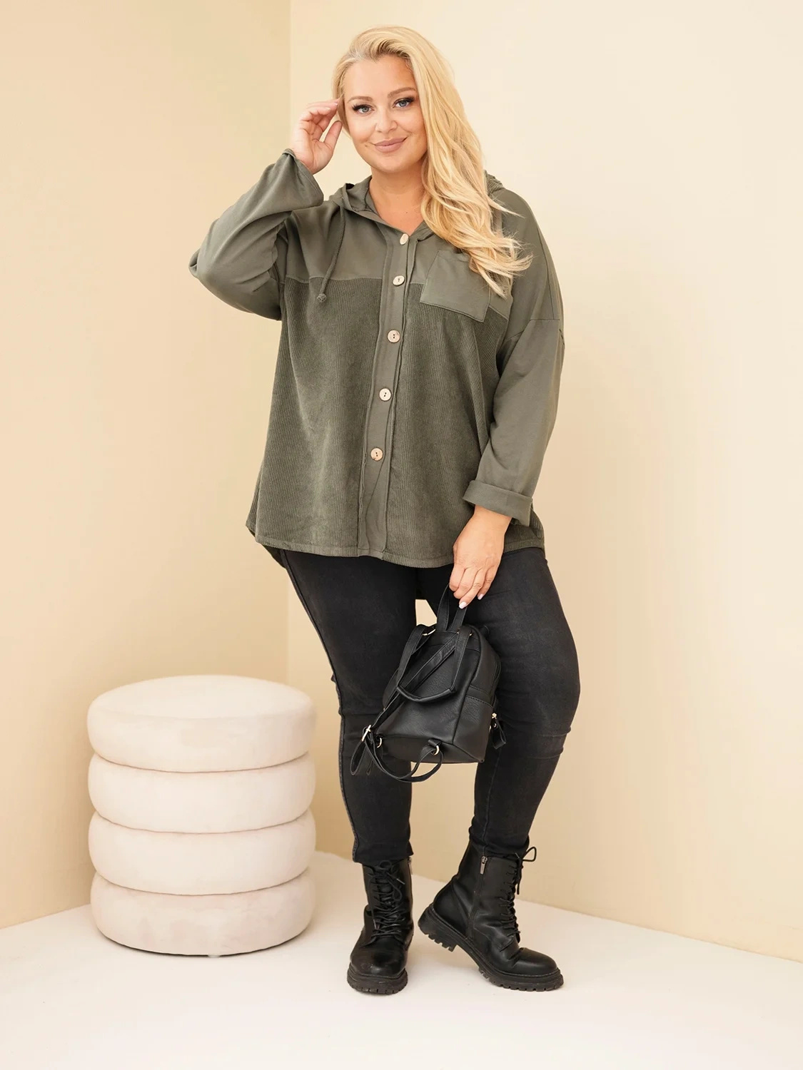 Plus Size naiste puuvillane nööpidega kapuutsiga pusa - Image 10
