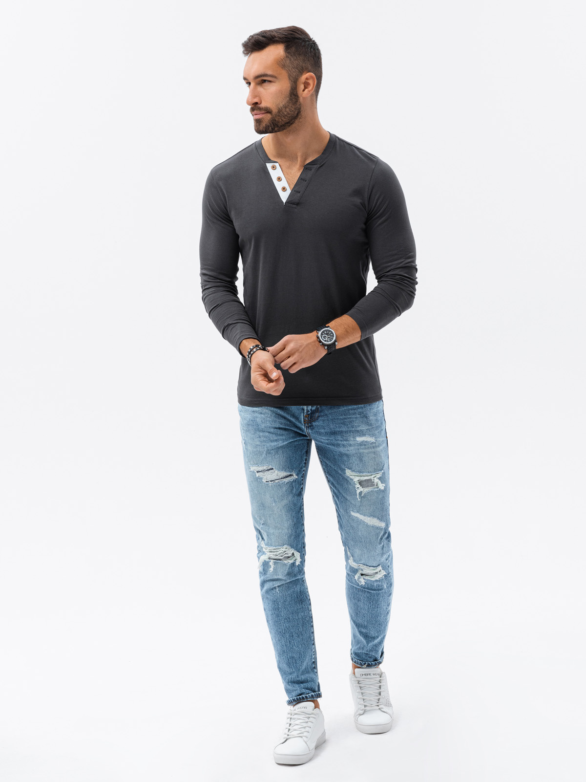 pikkade varrukatega särk l133 - tumehall - Image 3