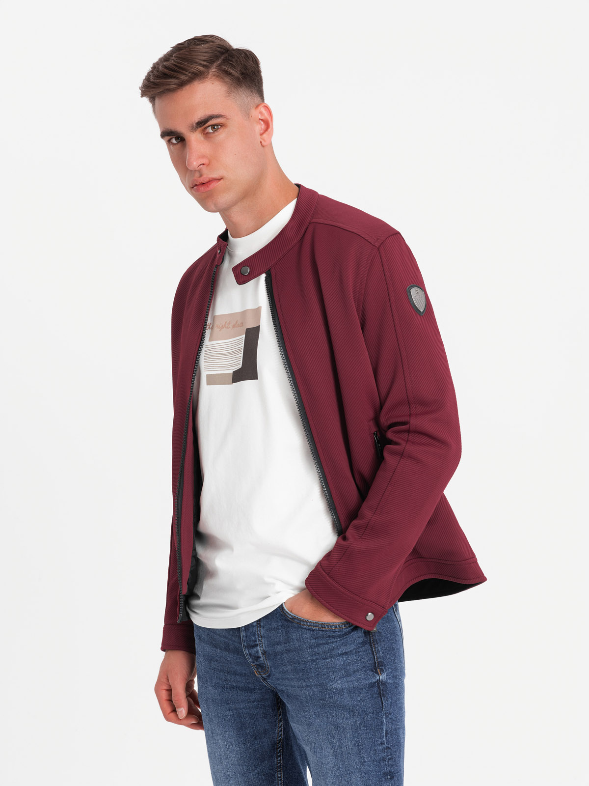 Meeste püstkraega biker-stiilis jope Ombre Clothing - Image 5