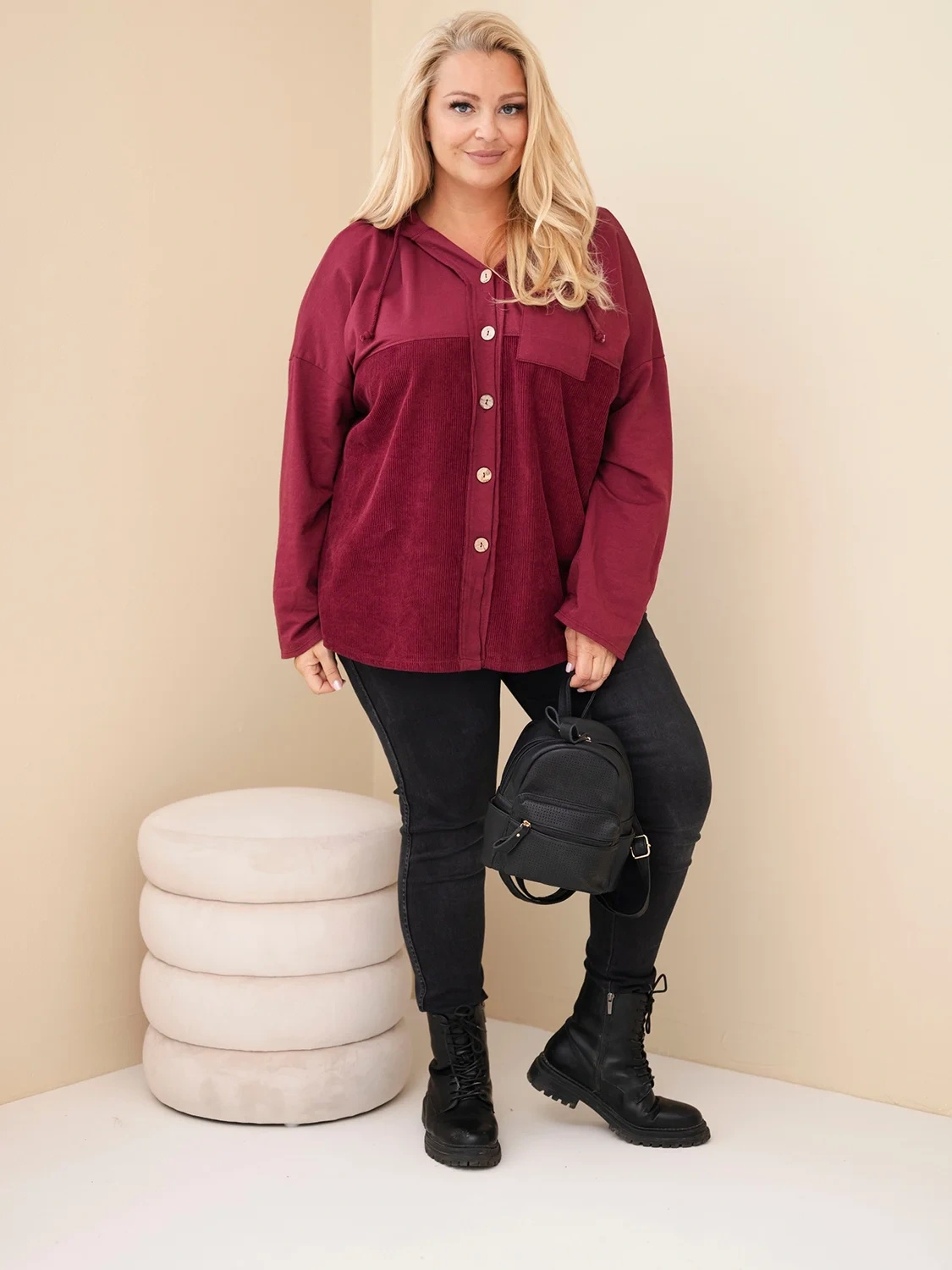 Plus Size naiste puuvillane nööpidega kapuutsiga pusa - Image 29