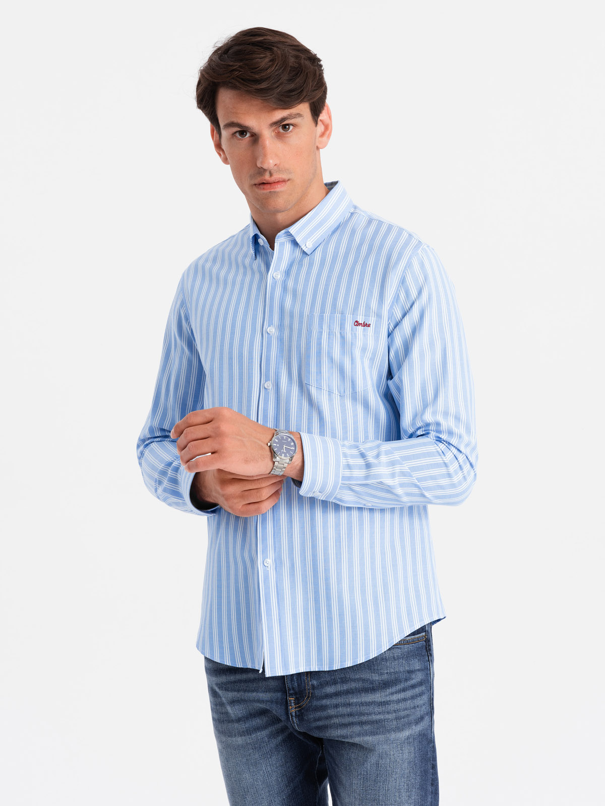Meeste triibuline pikkade käistega triiksärk Ombre Clothing - Image 12