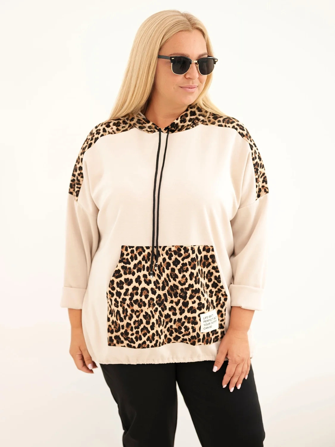 Plus Size naiste viskoosist kapuutsiga pusa pantrümustriga detailidega - Image 53
