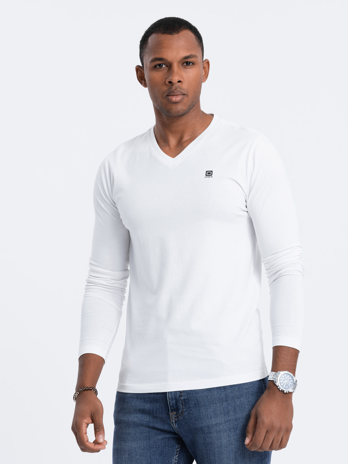 Meeste pikkade varrukatega V-kaelusega särk Ombre Clothing - Image 3