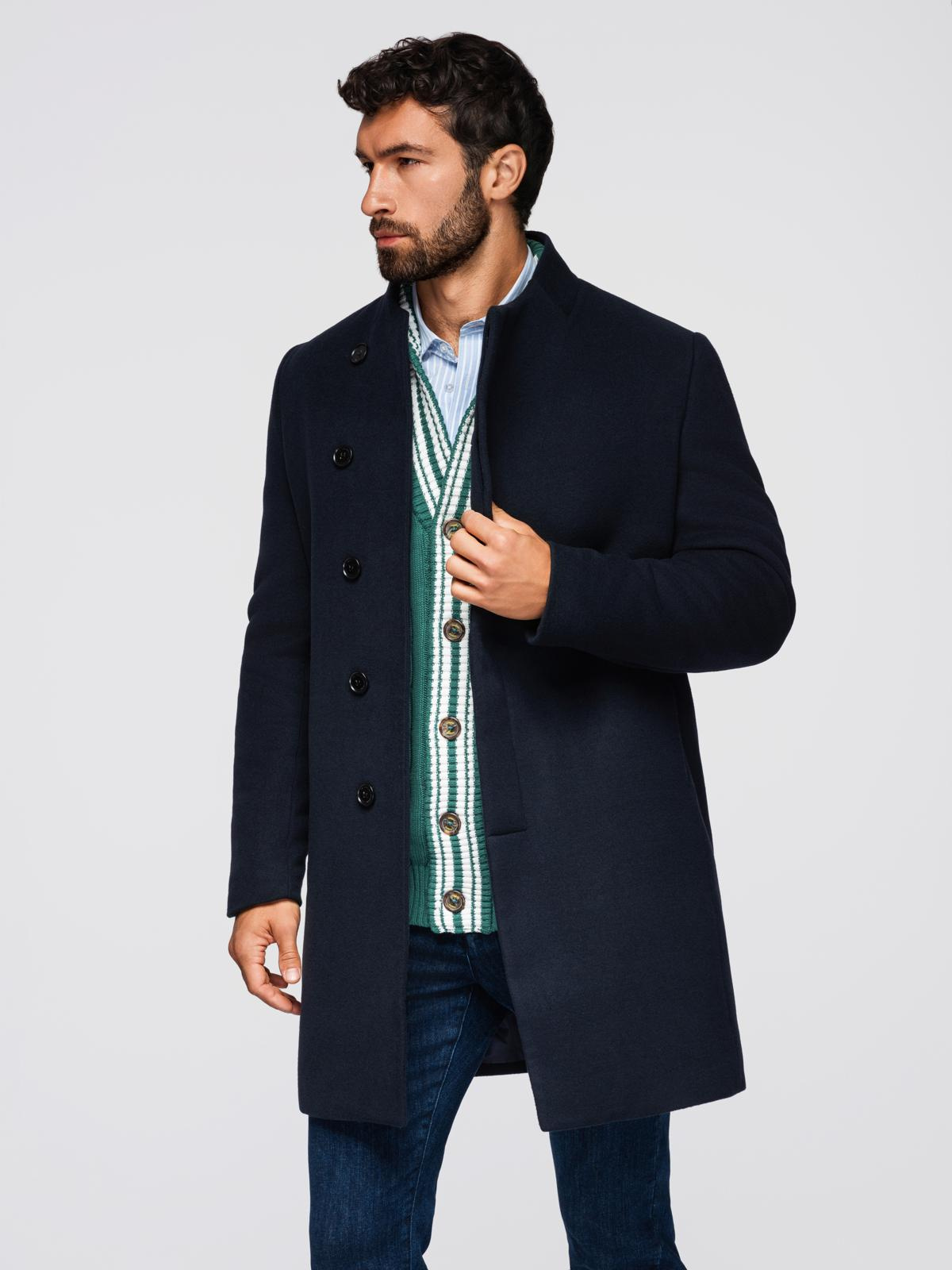 Ombre Clothing meeste poolpikk mantel püstkrae ja nööpidega - Image 24