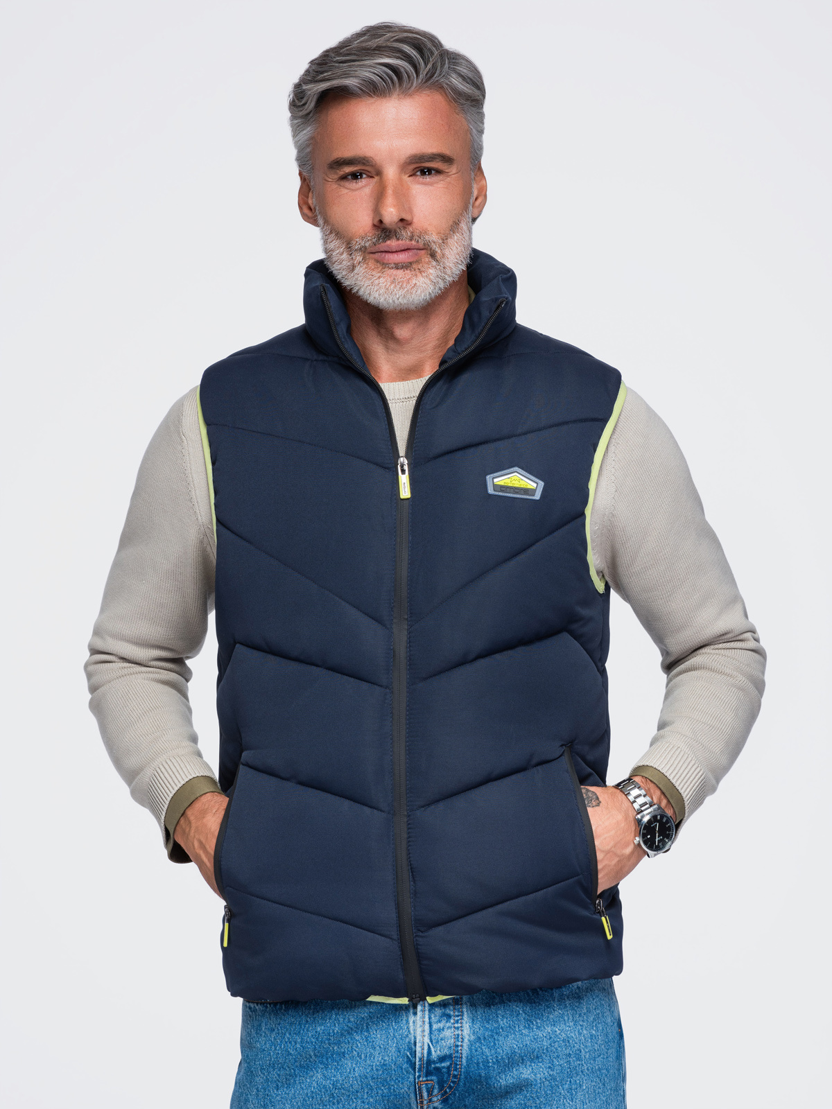 Meeste tepitud vest püstkrae ja tõmblukuga taskutega Ombre Clothing - Image 22