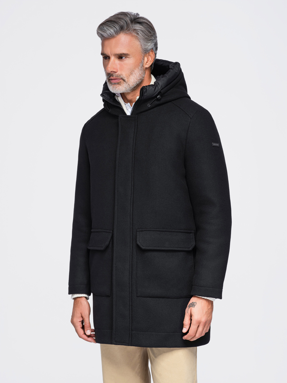 Meeste kapuutsiga villasegust mantel Ombre Clothing - Image 6