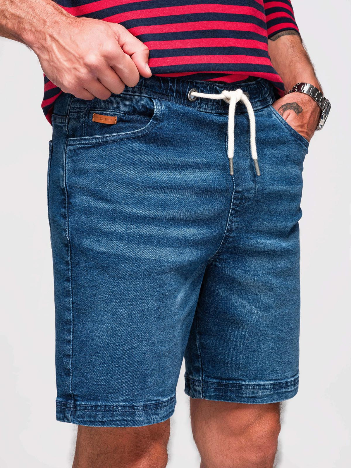 Ombre Clothing meeste teksalühikesed püksid nööriga vöökohaga - Image 12