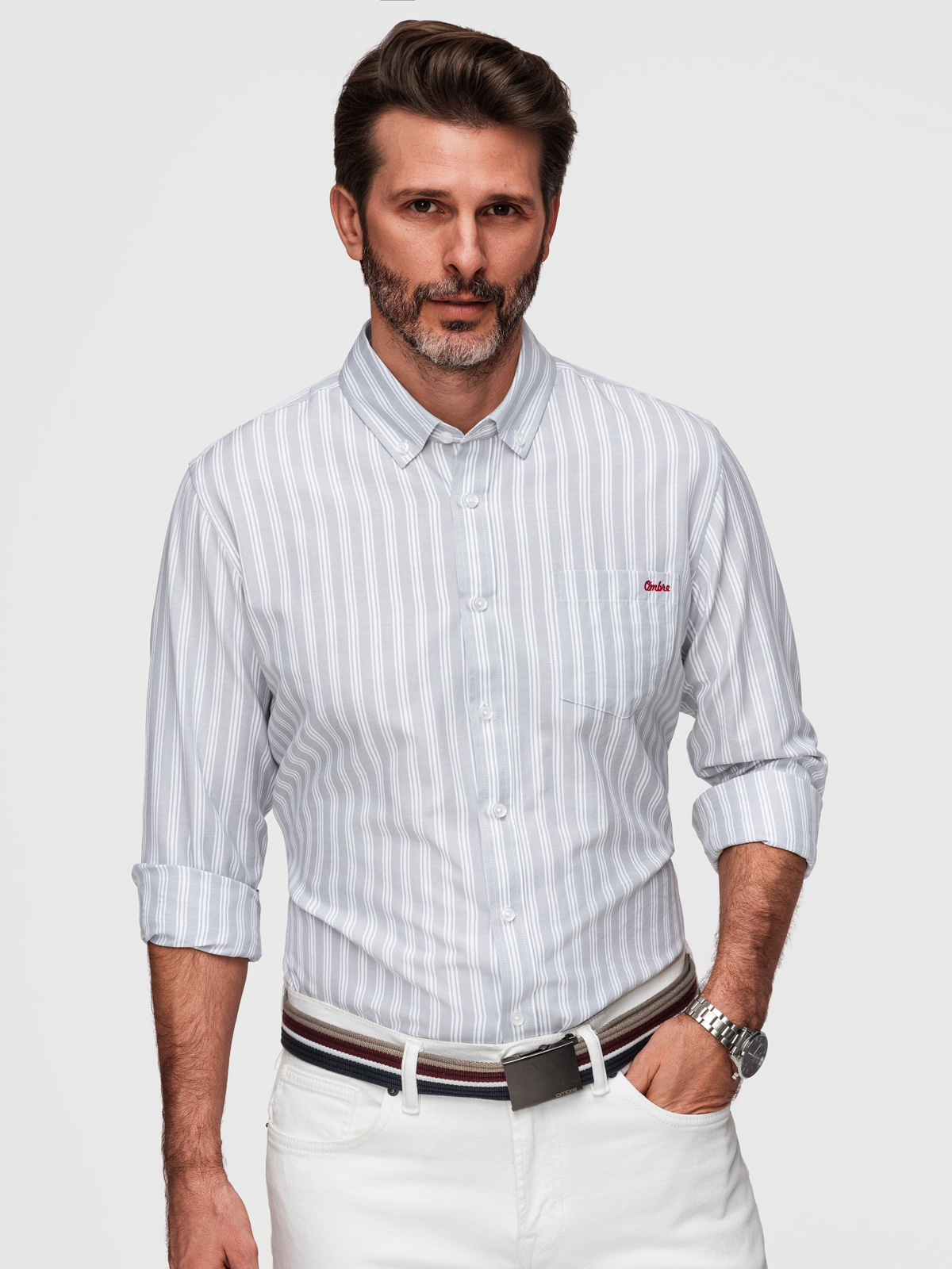 Meeste triibuline pikkade käistega triiksärk Ombre Clothing - Image 4