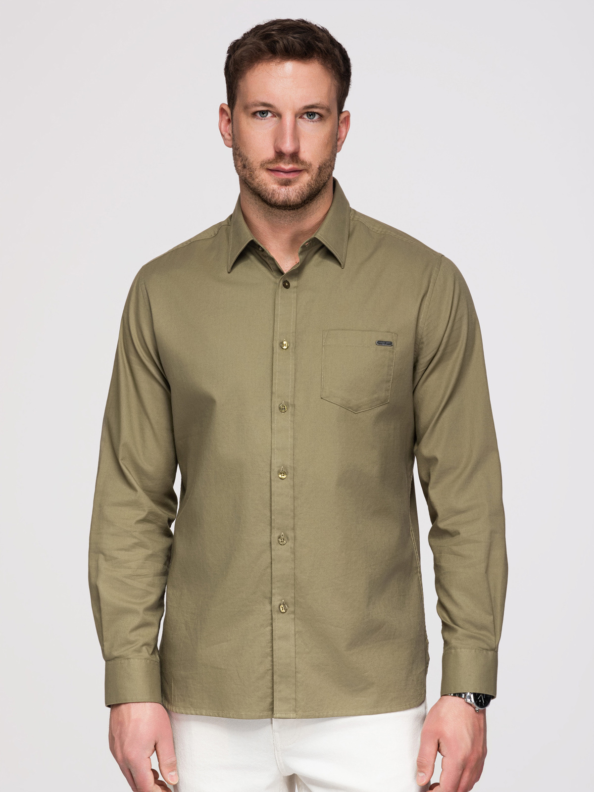 Meeste puuvillane triiksärk taskuga regular fit Ombre Clothing - Image 13