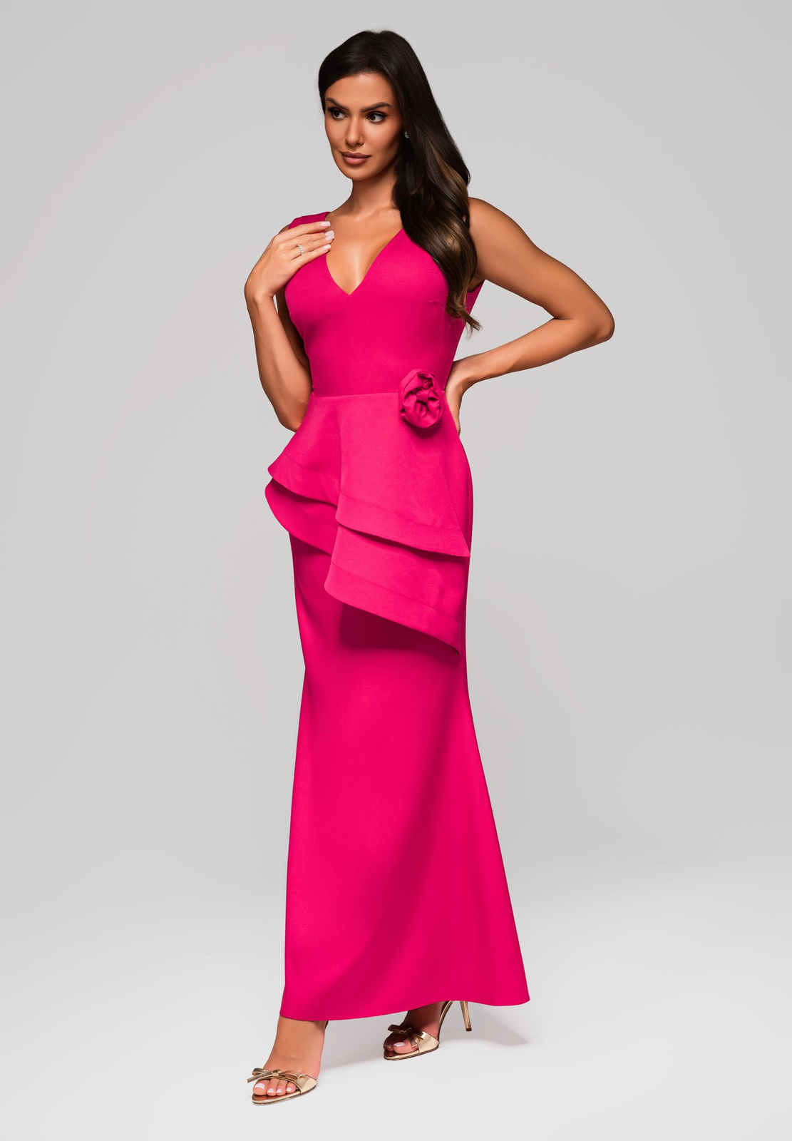 Larica naiste maani ulatuv peplum-detailiga maksikleit - Image 12