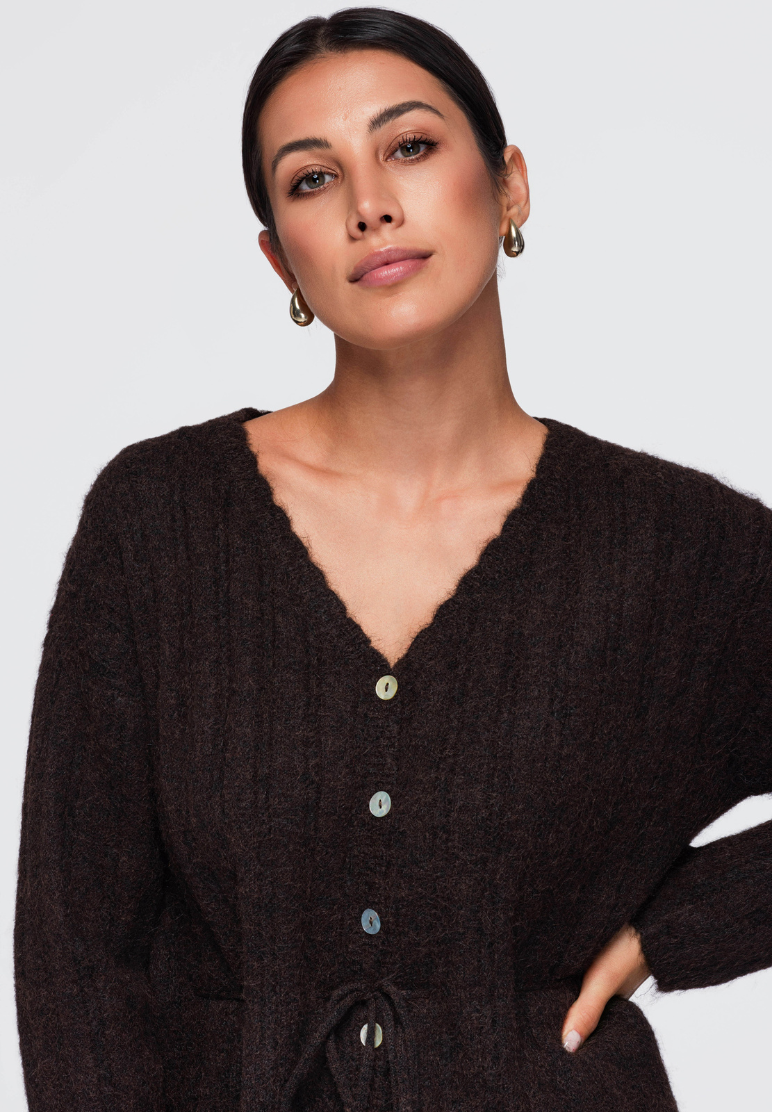 Ombre Clothing naiste nööpidega kootud kampsun seotava vööga - Image 12