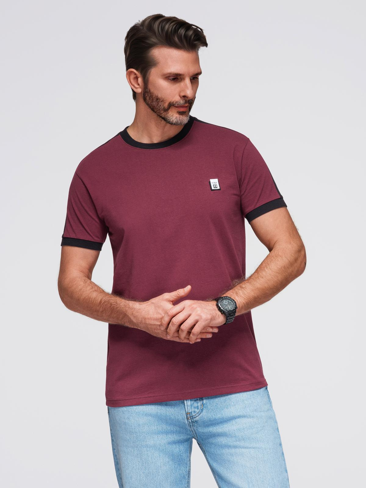 meeste puuvillane kontrastsete vahetükkidega t-särk - maroon v2 s1632 - Image 4