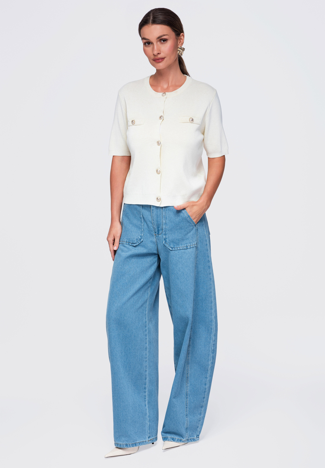 Ombre Clothing nööpidega lühikeste varrukatega naiste pluus - Image 7