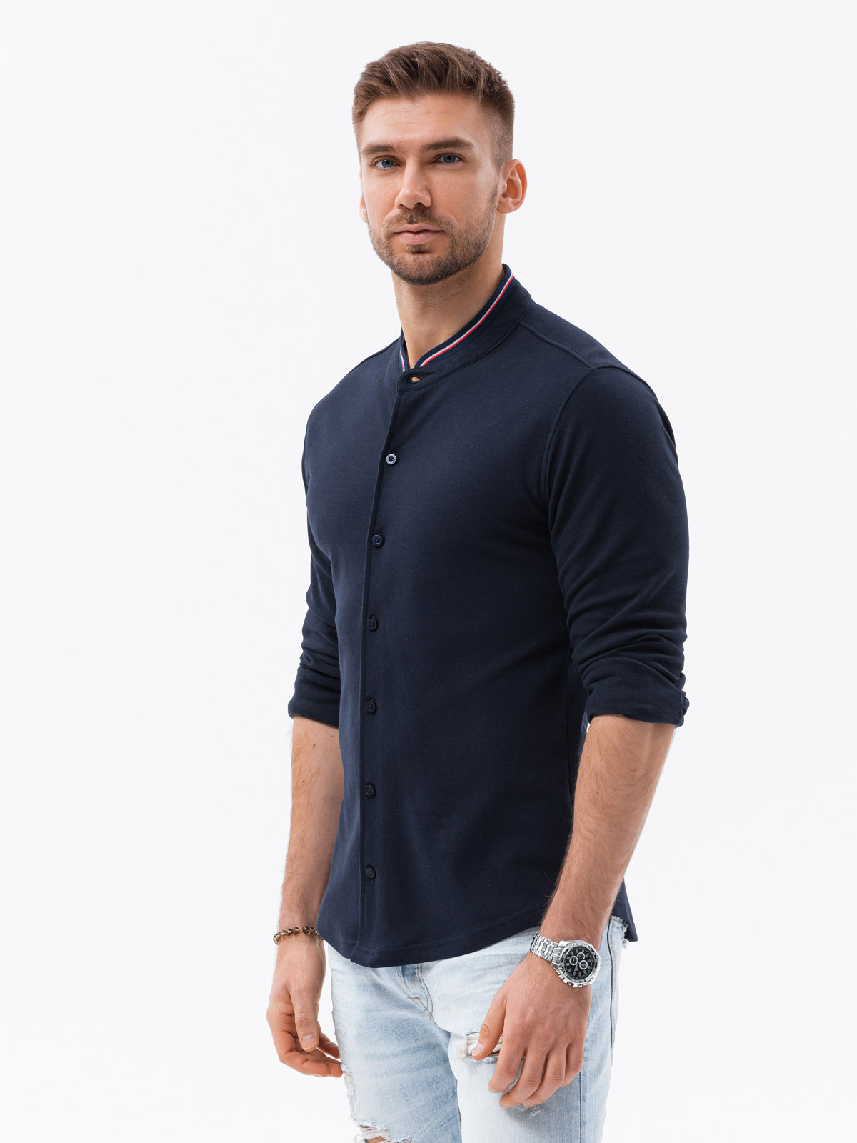 Meeste pikkade varrukatega särk püstkraega Ombre Clothing - Image 19